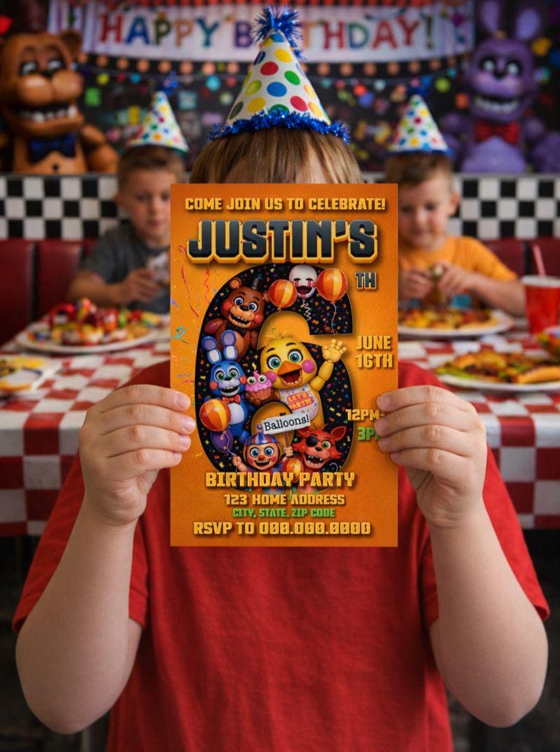 Five Nights at Freddy's Birthday Digital Invitation, Editable Kids Party Invite, Canva