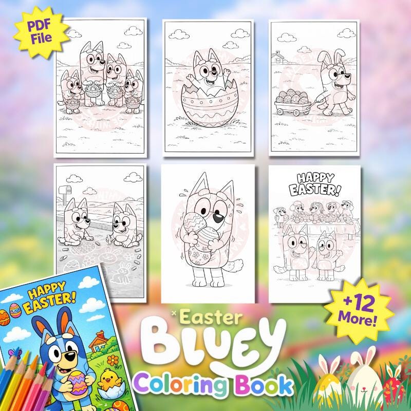 Bluey Easter Coloring Pages | 18 Printable Coloring Activities for Kids, | PDF |