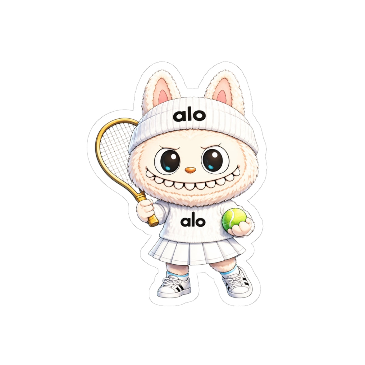 Tennis Labubu Kiss-Cut Sticker — Cute Alo with Racket & Ball