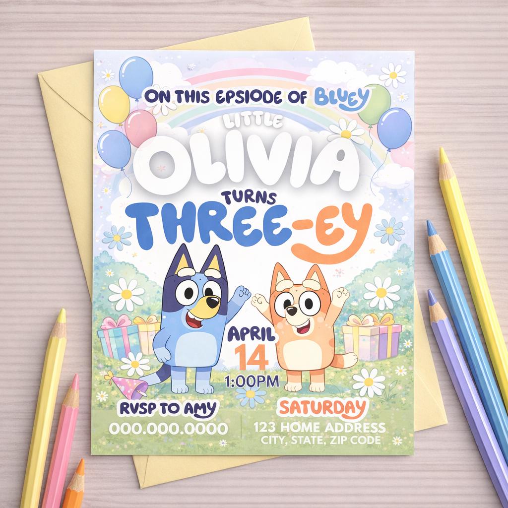 Bluey Birthday Invitation, Editable Kids Party Template (Canva, Digital Download)