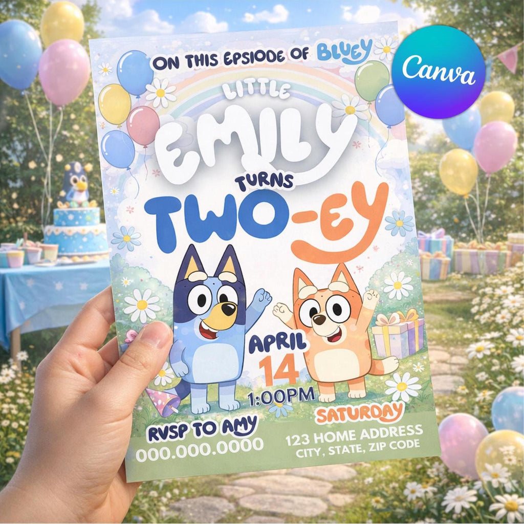 Bluey Birthday Invitation, Editable Kids Party Template (Canva, Digital Download)