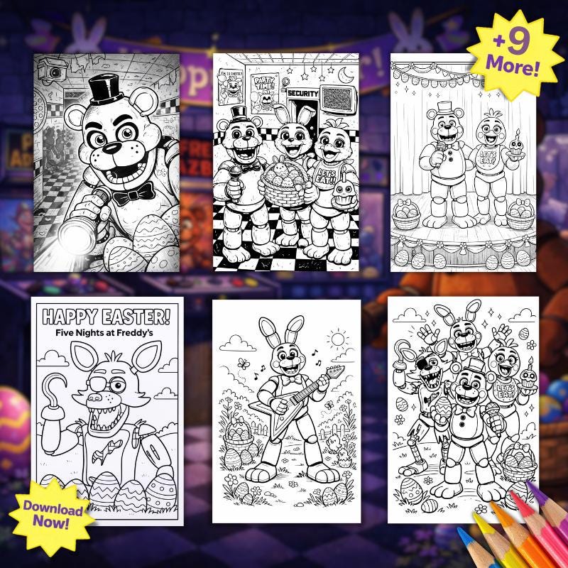 Five Nights at Freddy's Easter Coloring Pages, 15 PDF (Digital Download)