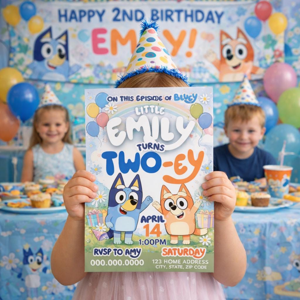 Bluey Birthday Invitation, Editable Kids Party Template (Canva, Digital Download)