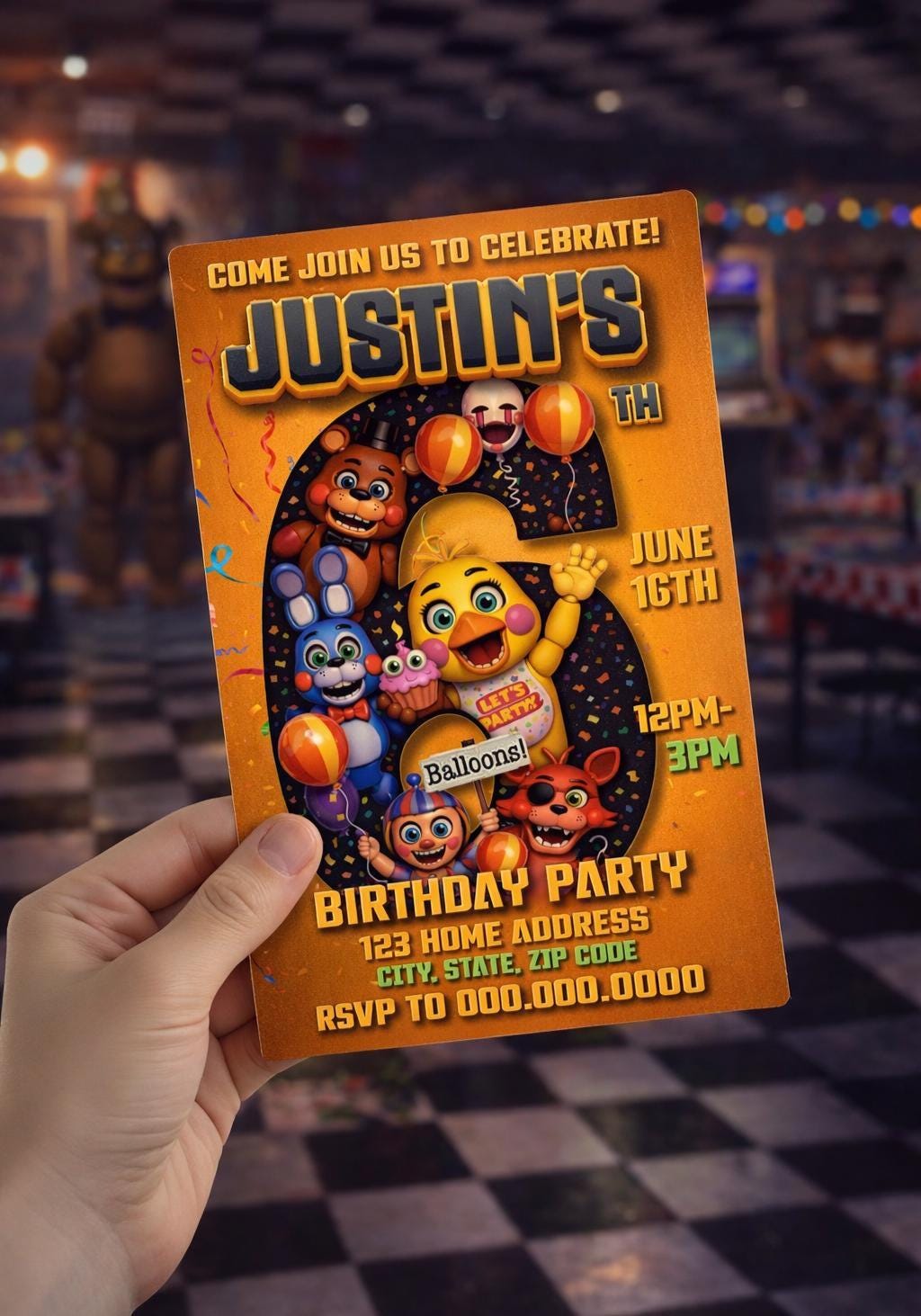 Five Nights at Freddy's Birthday Digital Invitation, Editable Kids Party Invite, Canva