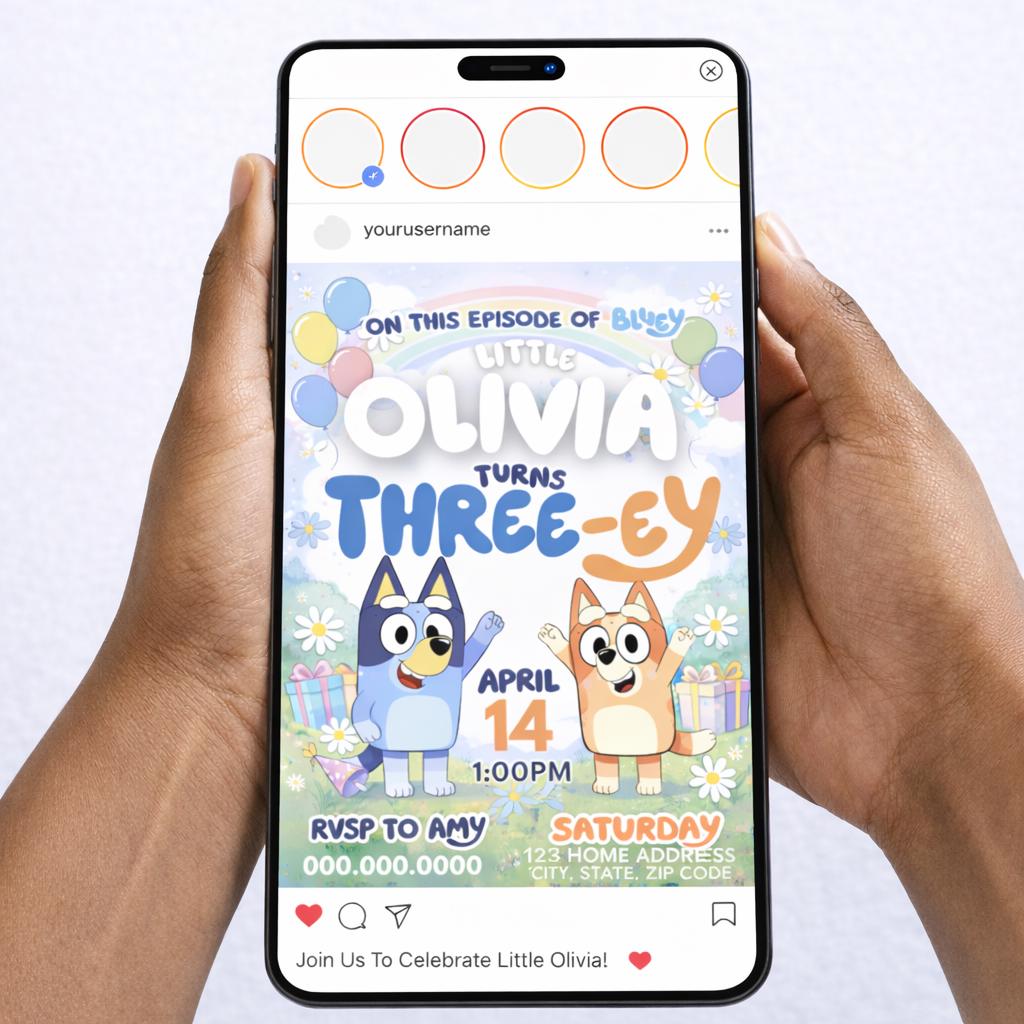 Bluey Birthday Invitation, Editable Kids Party Template (Canva, Digital Download)