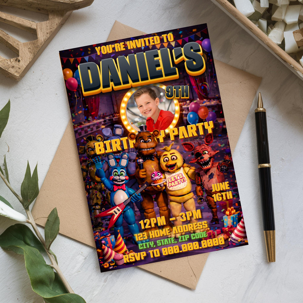 Five Nights at Freddy's Digital Birthday Invitation, Canva Editable Kids Party Invite