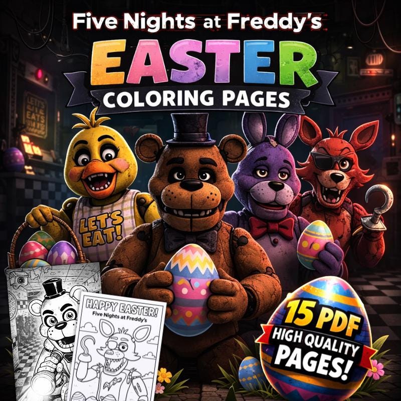 Five Nights at Freddy's Easter Coloring Pages, 15 PDF (Digital Download)