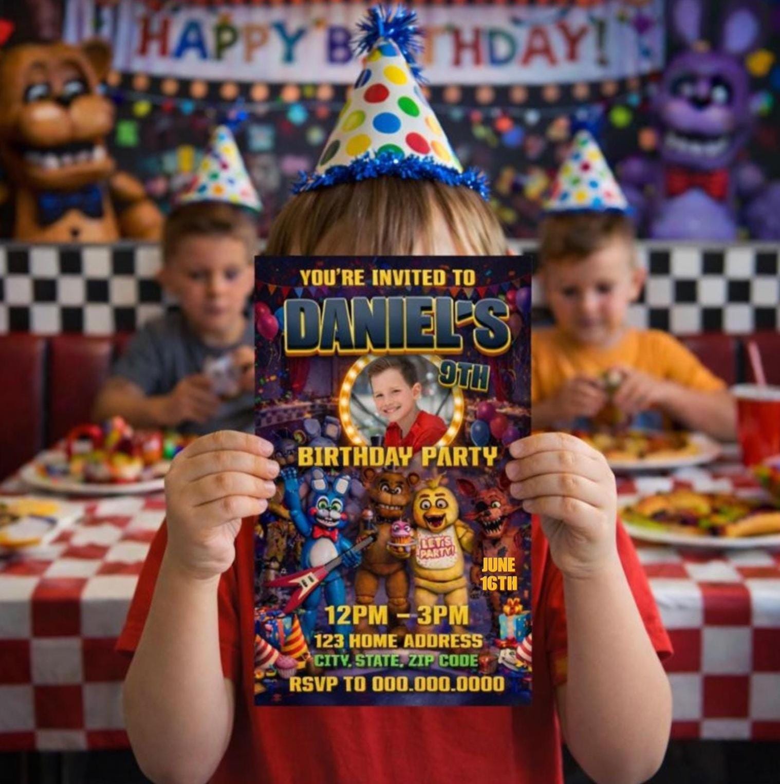 Five Nights at Freddy's Digital Birthday Invitation, Canva Editable Kids Party Invite