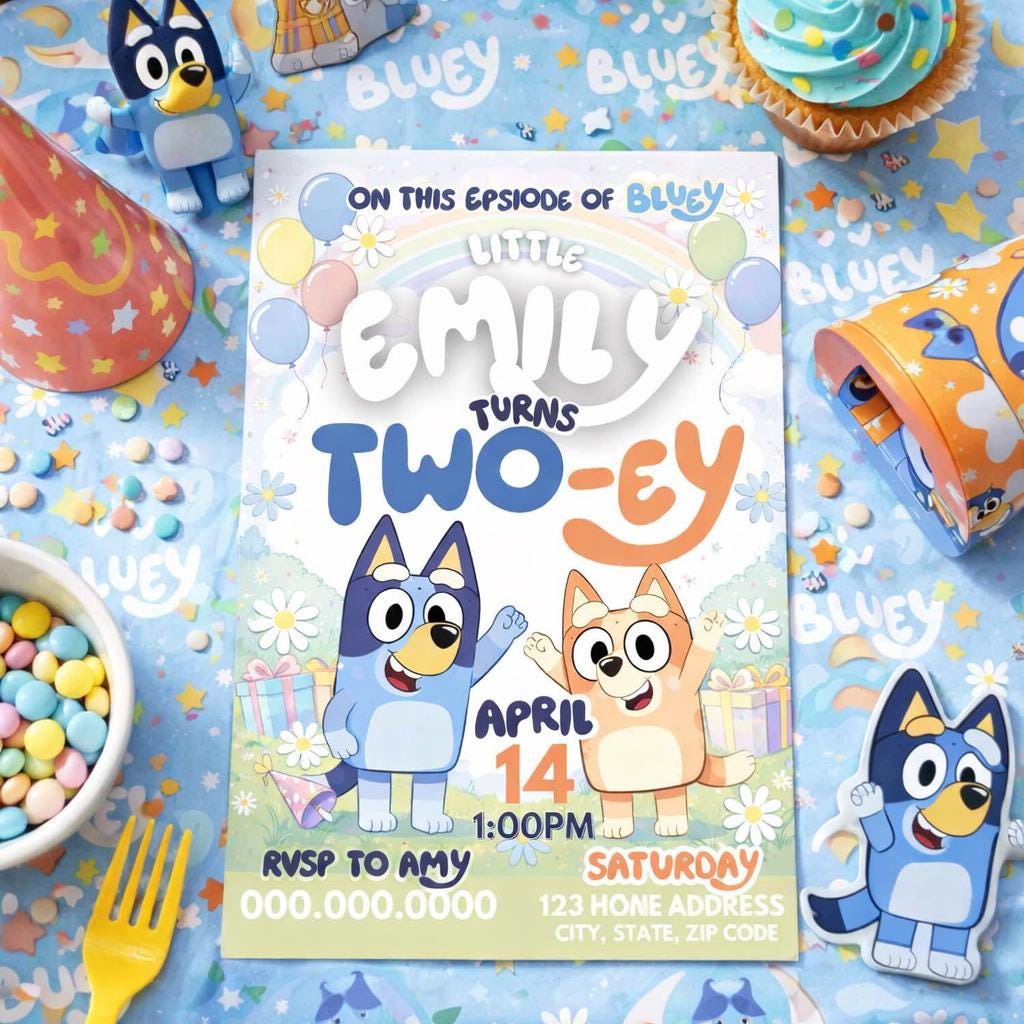 Bluey Birthday Invitation, Editable Kids Party Template (Canva, Digital Download)