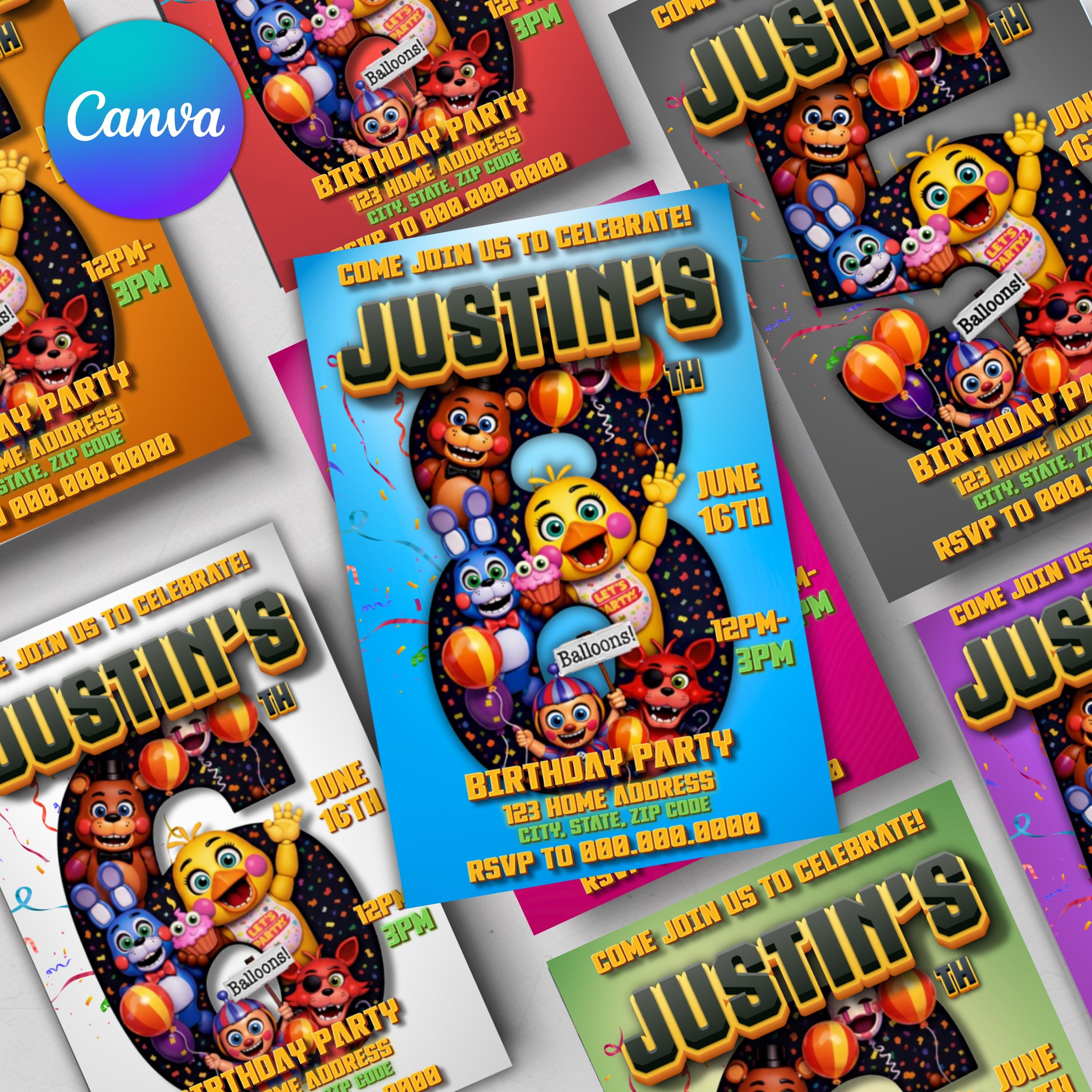 Five Nights at Freddy's Birthday Digital Invitation, Editable Kids Party Invite, Canva