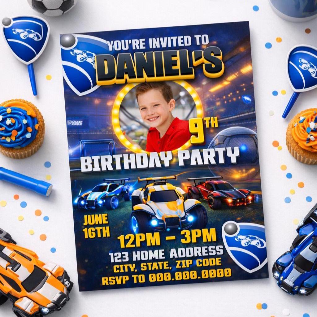 Rocket League Birthday Invitation, Editable Canva Racing Game Template (Digital Download)