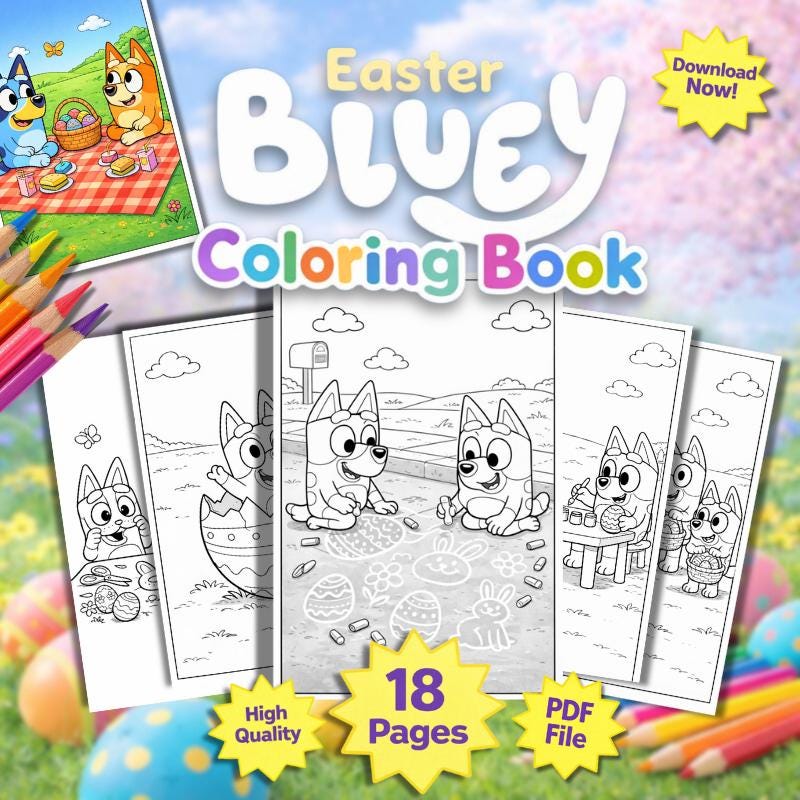 Bluey Easter Coloring Pages | 18 Printable Coloring Activities for Kids, | PDF |