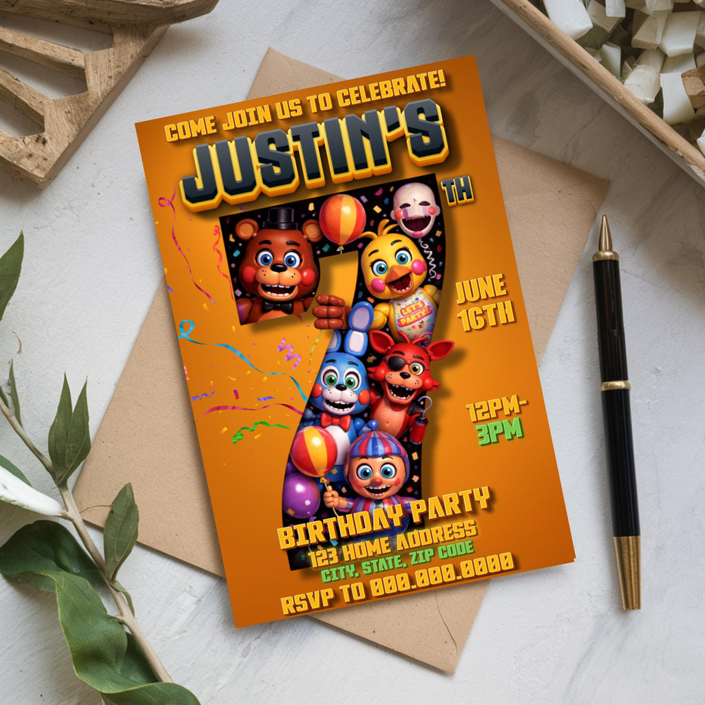 Five Nights at Freddy's Birthday Digital Invitation, Editable Kids Party Invite, Canva