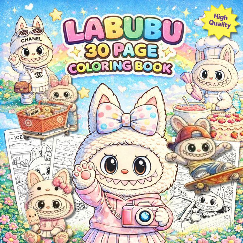 Labubu 30 Page Coloring Book | 30, Printable A4 Pages for Kids, Fun Easy-to-Color Book |