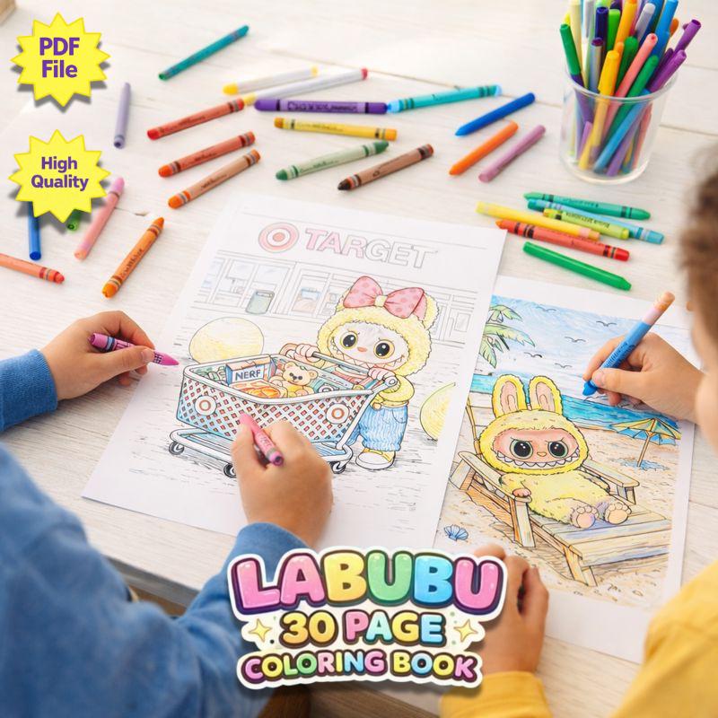 Labubu 30 Page Coloring Book | 30, Printable A4 Pages for Kids, Fun Easy-to-Color Book |