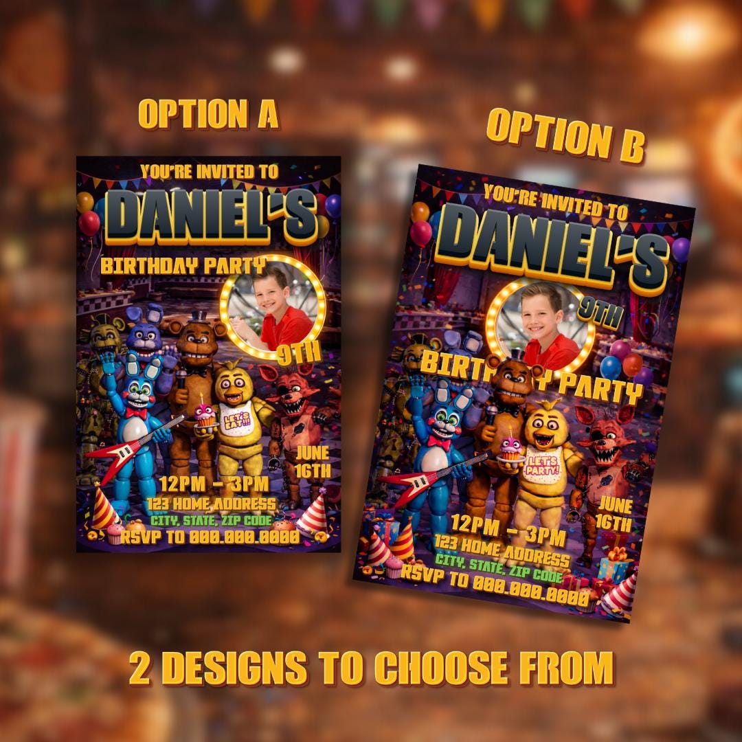 Five Nights at Freddy's Anamotronic Digital Birthday Invitation, Canva Editable Kids Party Invite