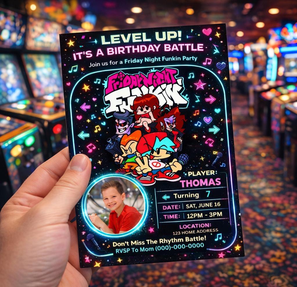 Friday Night Funkin Birthday Invitation, Gamer Level Up Party Invite (Digital Download)