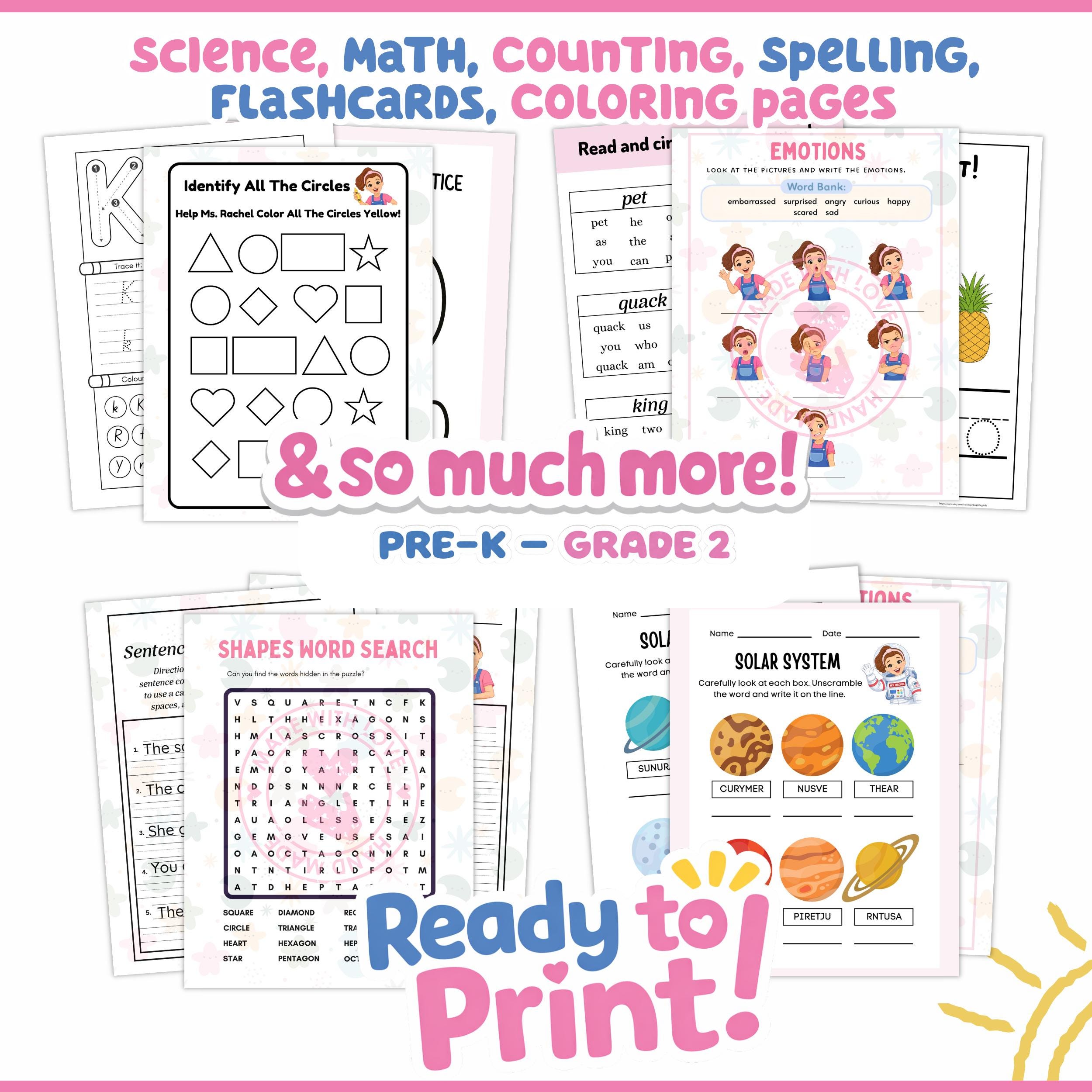 Ms. Rachel Learning Coloring Worksheet Bundle, Pre-K-Grade 2 Activity Pack (Digital Download)