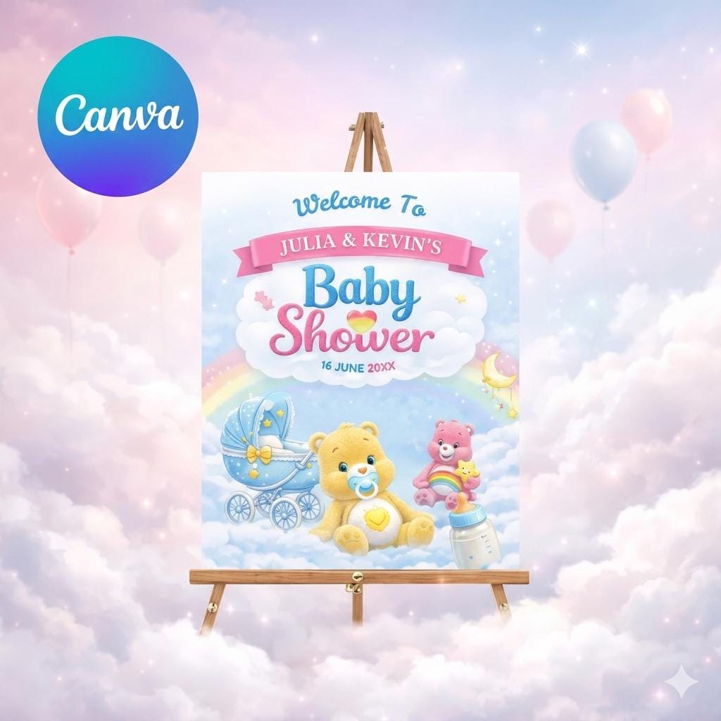Care bears Baby Shower Welcome Sign Template