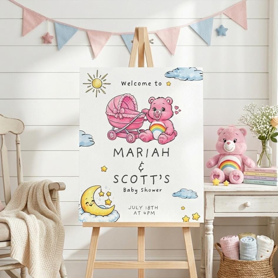 Dream Care bears Baby Shower Welcome Sign Template