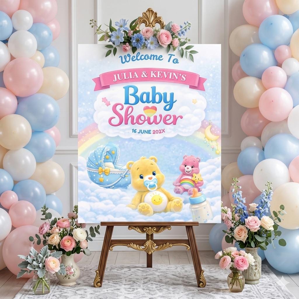 Care bears Baby Shower Welcome Sign Template