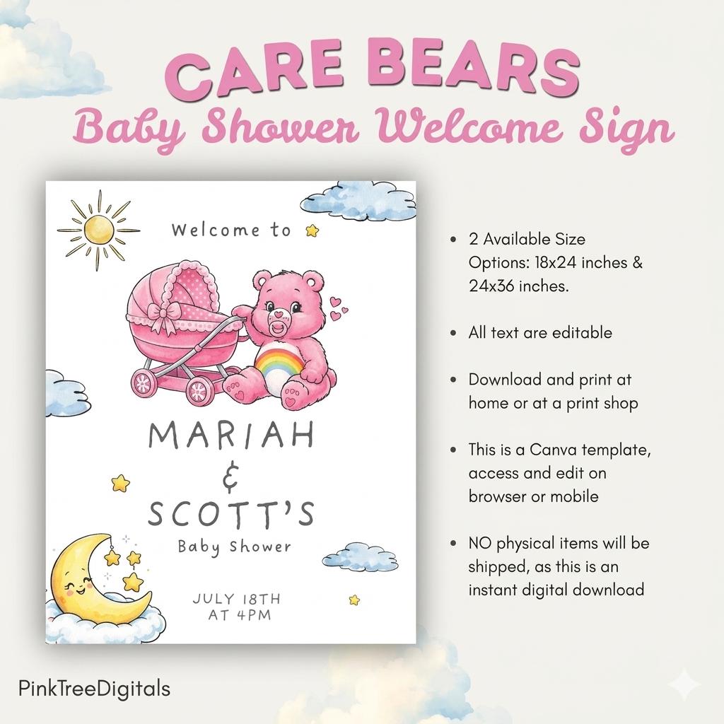 Dream Care bears Baby Shower Welcome Sign Template