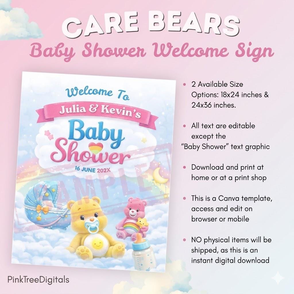 Care bears Baby Shower Welcome Sign Template